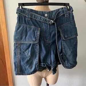 SACAI DENIM SHORTS sz 2 S-M Cargo w/ Belt Blue Jeans High Waist